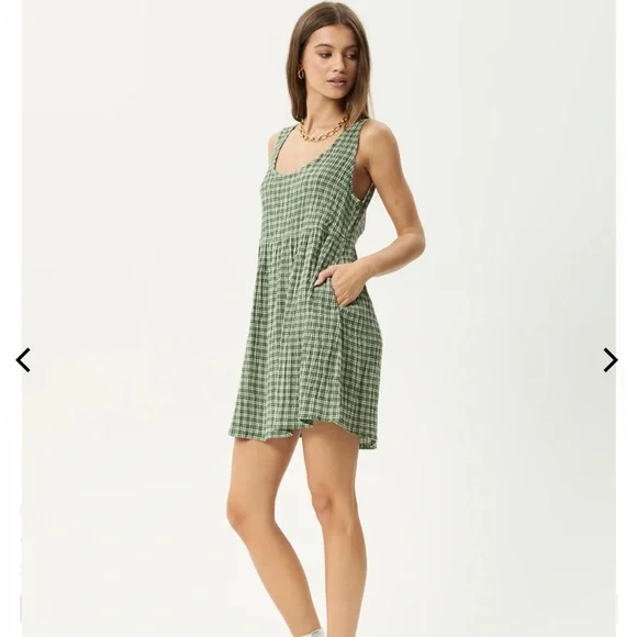 Afends ‘BASE JESSE’ Green Plaid Mini Dress - Picture 3 of 5